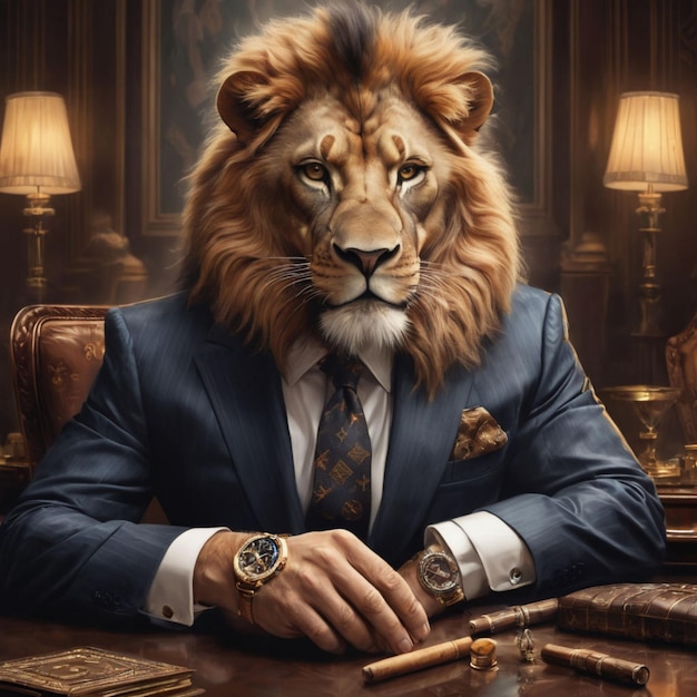 Photo a picture of a lion with a suit and a watch on it