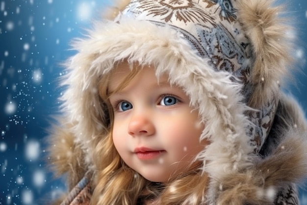 A picture of a little girl wearing a furry hat and coat This image can be used to depict winter fashion or childrens outerwear