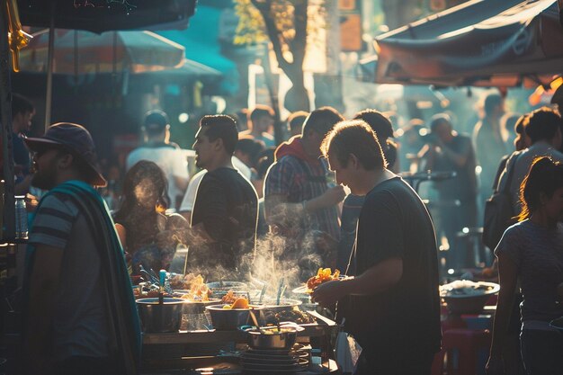 Picture the lively chaos of a street food festival generative ai