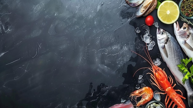 Photo a picture of a lobster and seafood on a black background