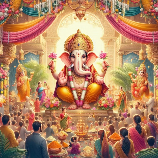 a picture of lord ganesh a large statue of an elephant with the words god on it