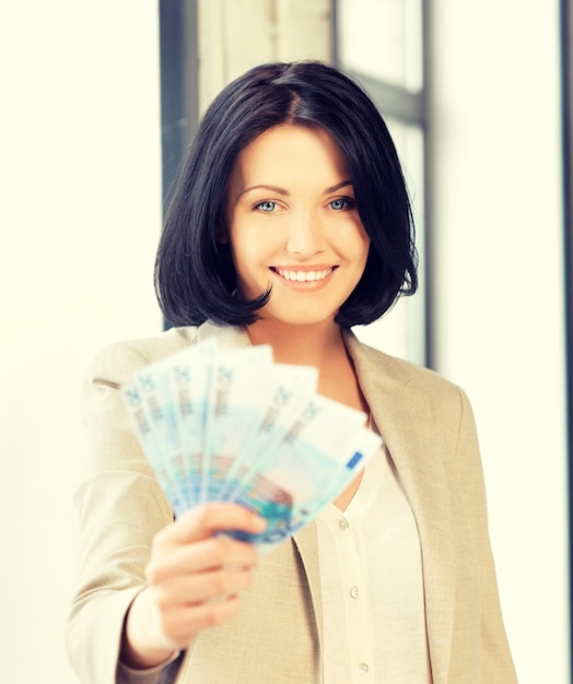 picture of lovely woman with euro cash money