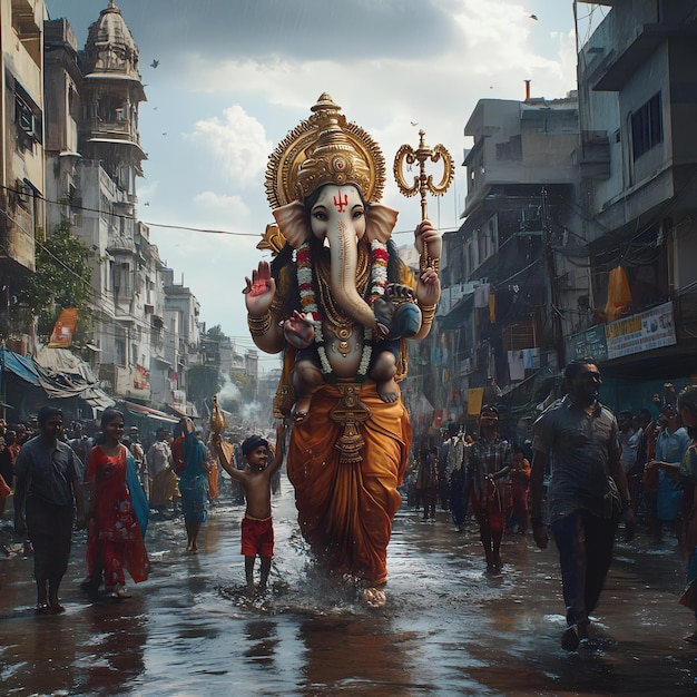 A picture of a man carrying an elephant with a sign that says quot god quot