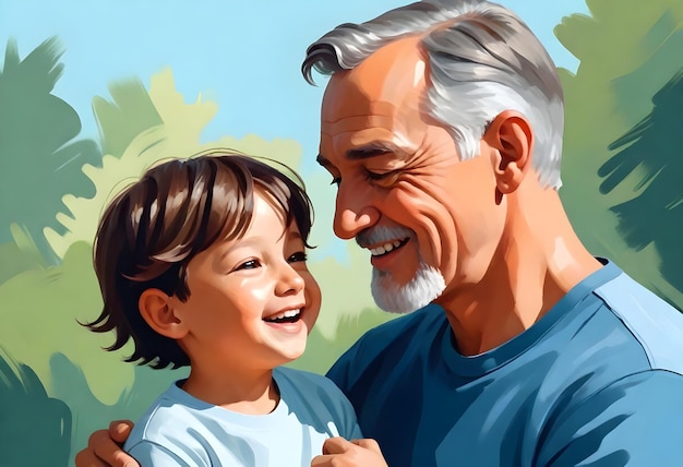 a picture of a man and a child with a blue shirt that says  old