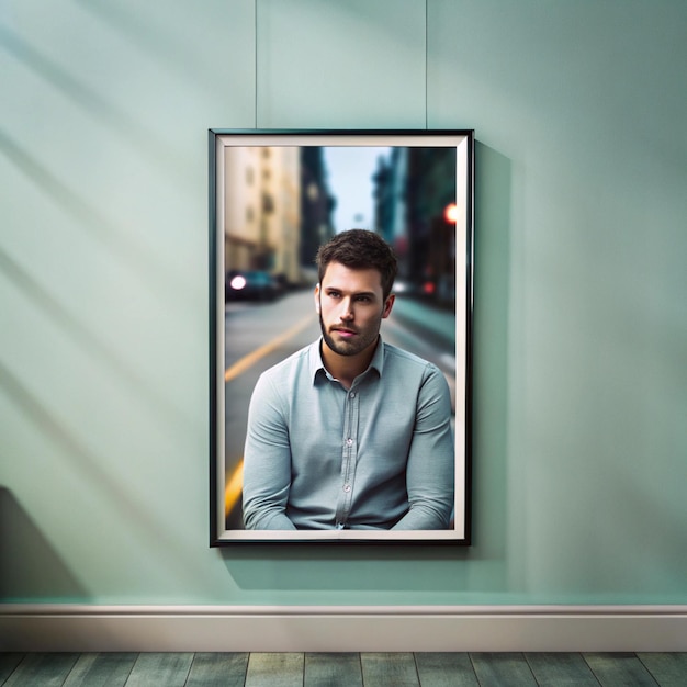 Photo a picture of a man in a frame that says quot the picture is framed quot