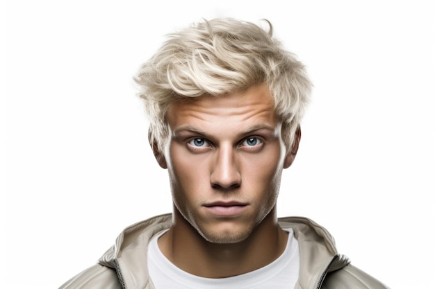 A picture of a man with blonde hair wearing a white tshirt This image can be used in various contexts