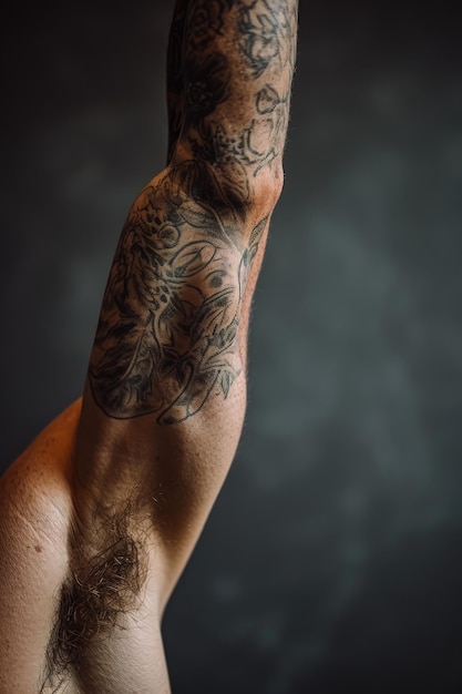 A picture of a man with a tattoo on his arm Can be used to represent individuality selfexpression or the tattoo culture