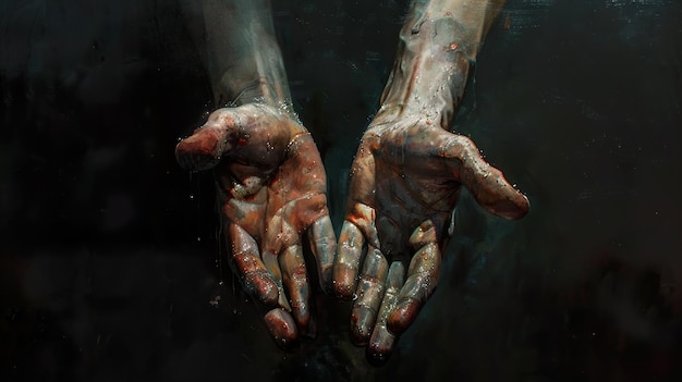 a picture of a mans hands with blood on the bottom