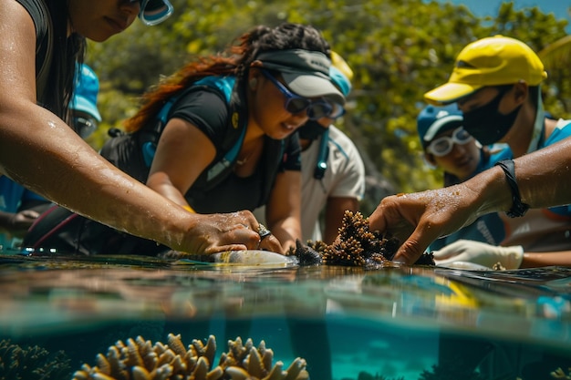 Picture marine conservationists conducting educati generative ai