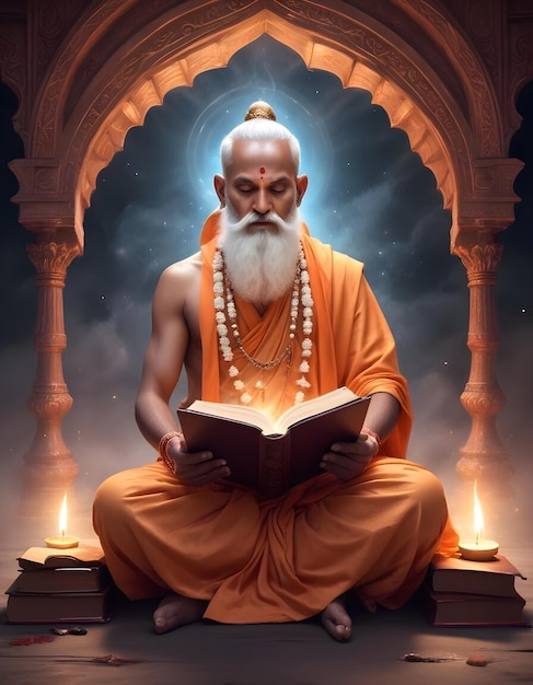 a picture of a monk reading a book with the words quot god quot on the bottom