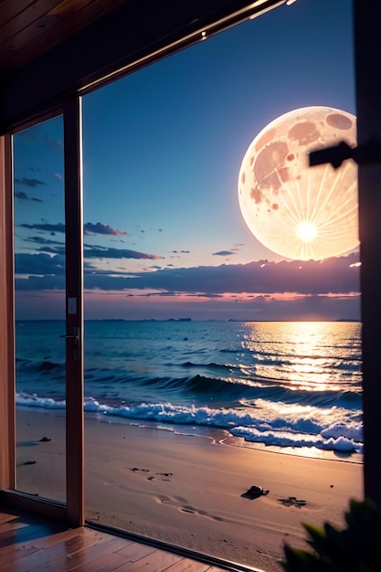 A picture of the moon and the sea