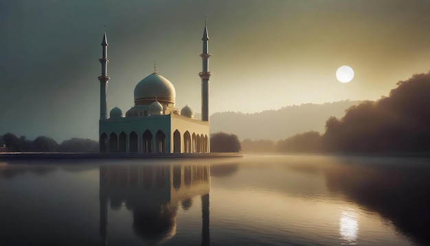 Picture of a mosque with dramatic lighting