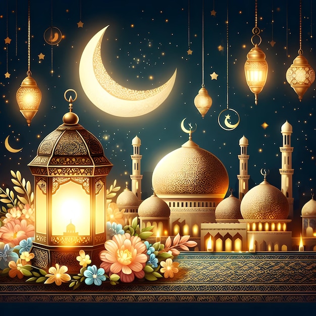 a picture of a mosque with a moon and a moon in the background