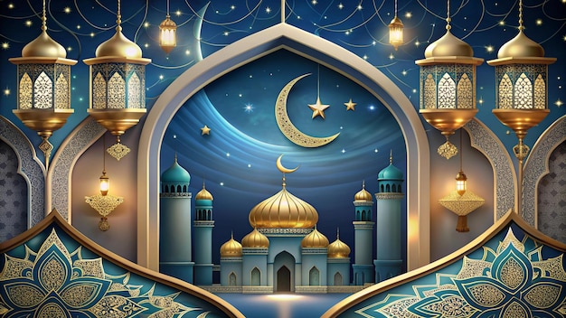 a picture of a mosque with a moon and a mosque on the top