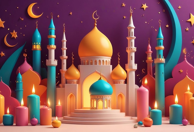 a picture of a mosque with a moon and a mosque on the top