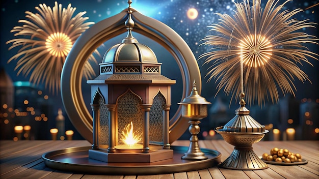 a picture of a mosque with a star and a fire pit in the background