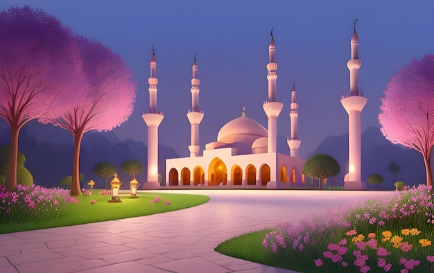 a picture of a mosque with a tree in the background