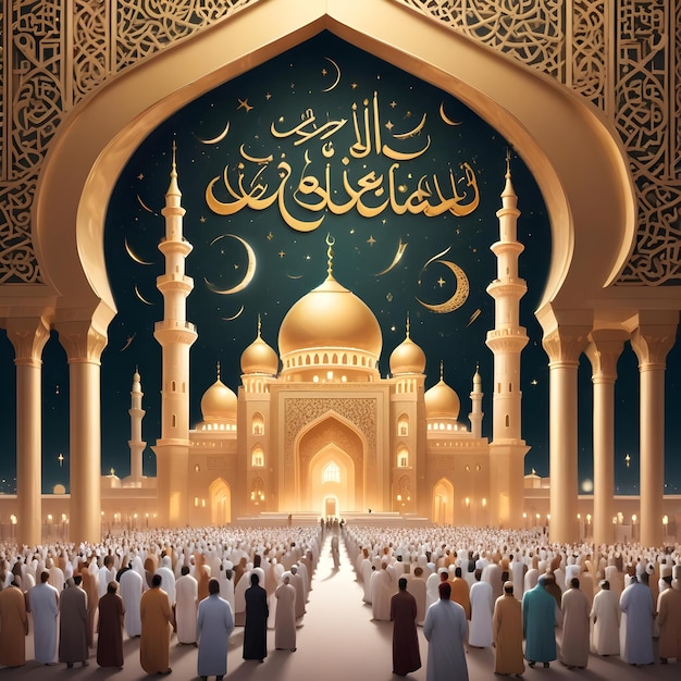 A picture of a mosque with the words mosque on the wall Eid mubarakIslamic Background design