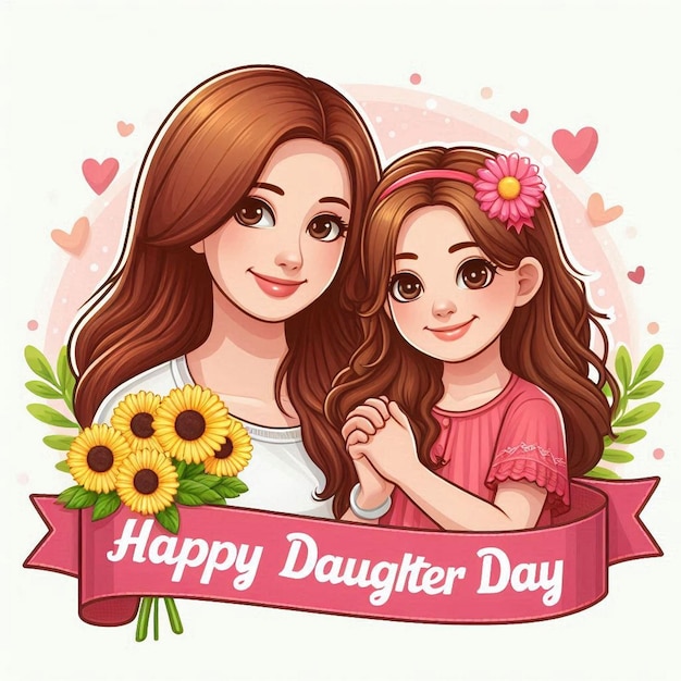 Photo a picture of a mother and daughter with a pink background with a pink ribbon that says happy mother day