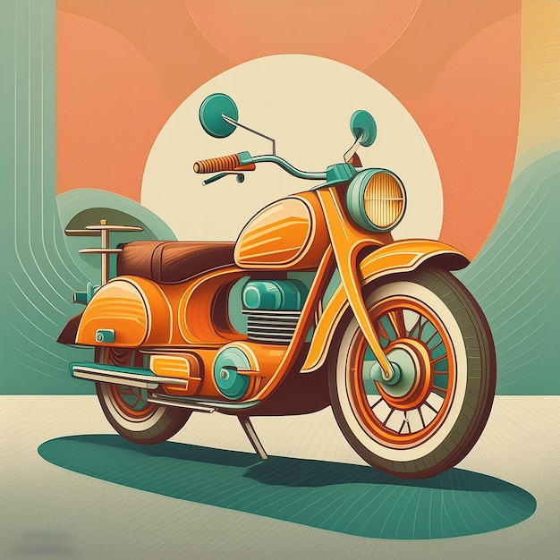 a picture of a motorcycle with a blue and orange background