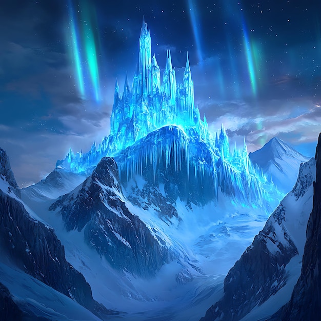 a picture of a mountain with the aurora borealis above it