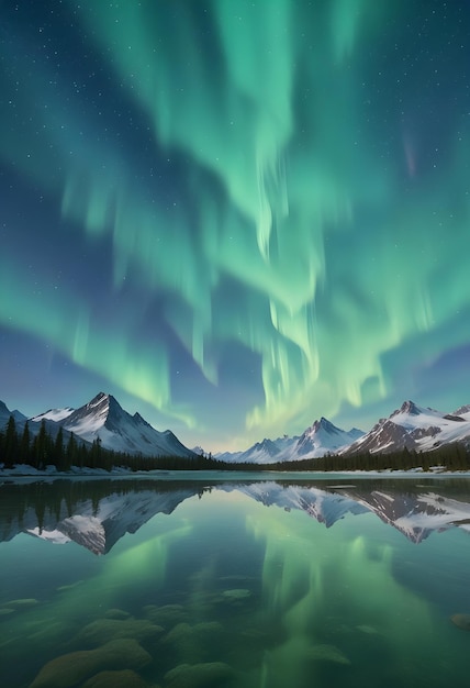 a picture of a mountain with the aurora borealis above it