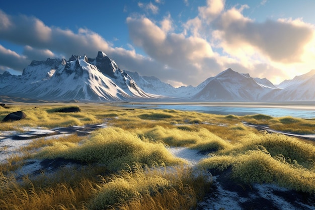 a picture of a mountain with a lake in the background