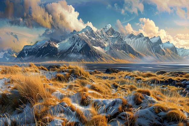 a picture of a mountain with a lake in the background