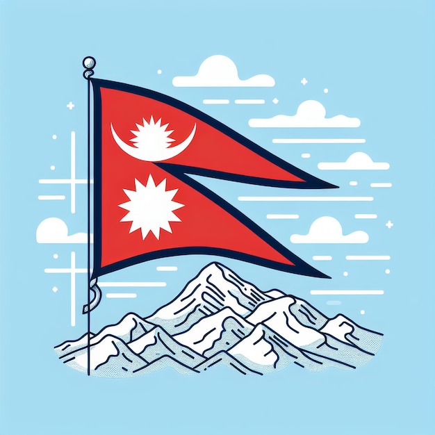 a picture of a mountain with Nepali flag in the background