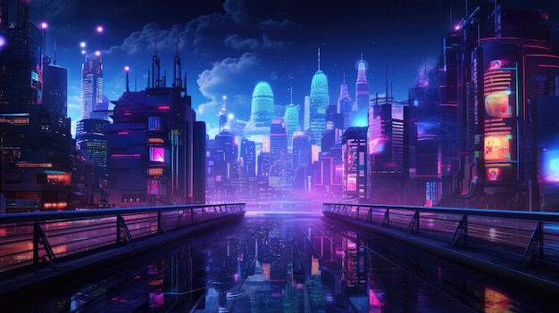 A picture of the neon night time futuristic cyberpunk scifi metropolis aigx