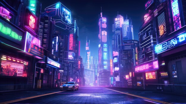 A picture of the neon night time futuristic cyberpunk scifi metropolis aigx