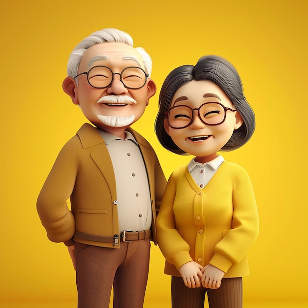 a picture of an old couple and a yellow background