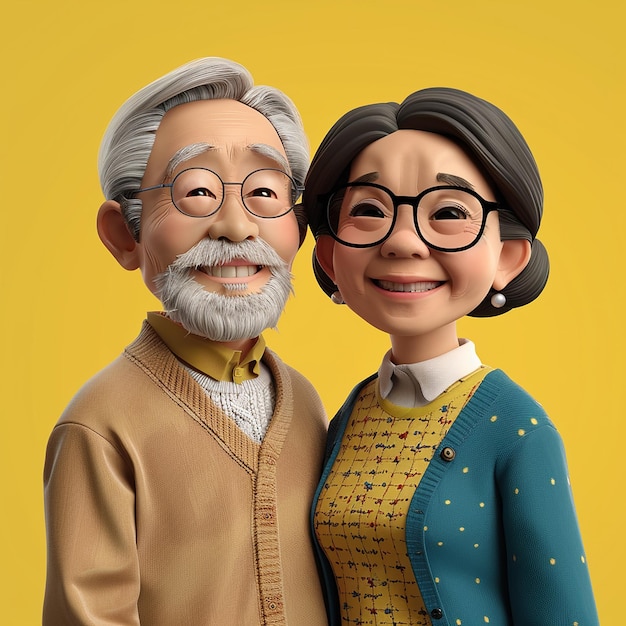 a picture of an old couple and a yellow background