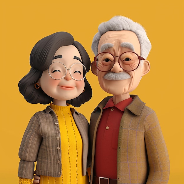 a picture of an old couple and a yellow background