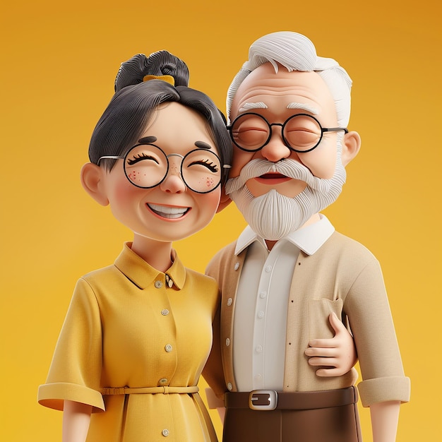 a picture of an old couple and a yellow background