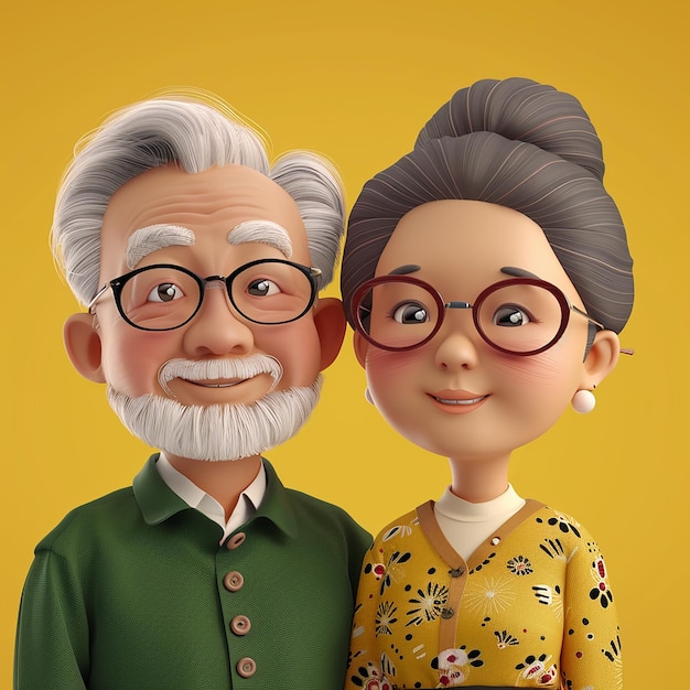 a picture of an old couple and a yellow background