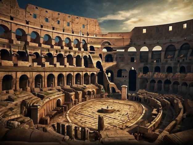 a picture of an old roman amphitheater with a large round hole in the middle