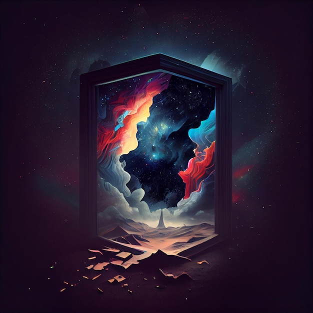 Picture of an open window with a night sky in the background generative ai