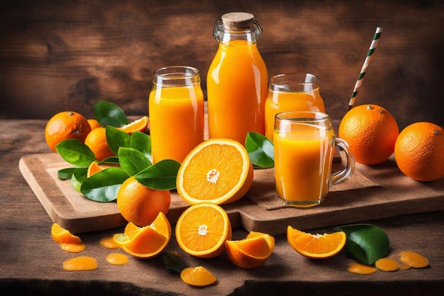 a picture of oranges and a glass of orange juice