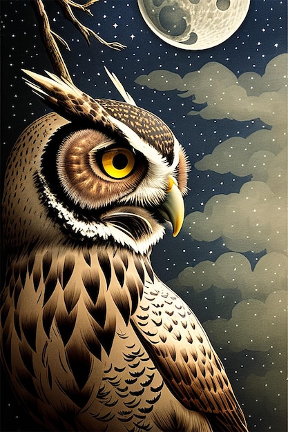 Photo a picture of an owl with a night sky behind it