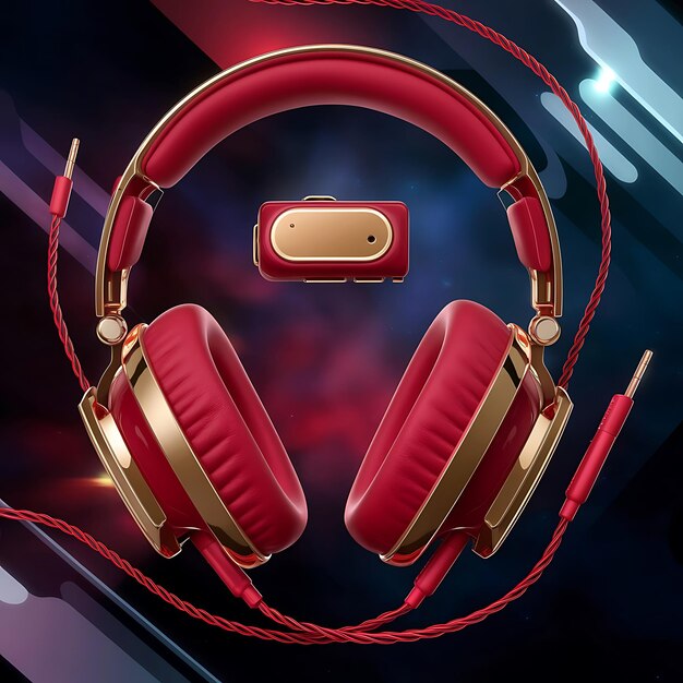 Photo a picture of a pair of red headphones with a gold band