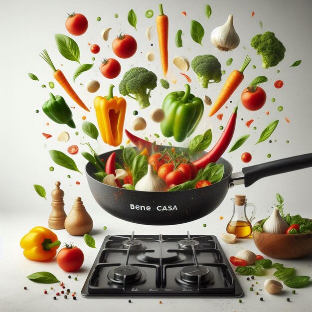 Photo a picture of a pan with vegetables and the word  veggie  on it