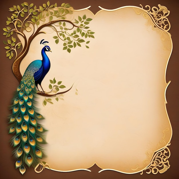 a picture of a peacock with a tree invitation card background