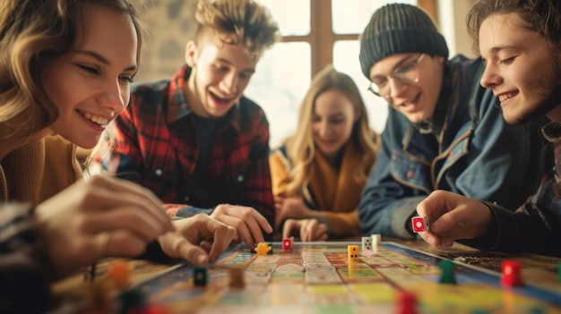 Photo picture of people together playing board game competing with fresh idea aig53