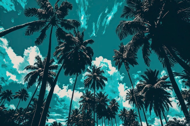 Photo picture photograph palm trees in the blue sky in the style of the snapshot aestheti