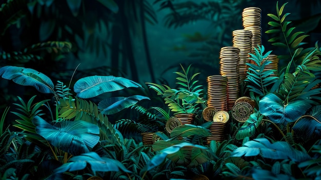 a picture of a pile of gold coins and a pile of money