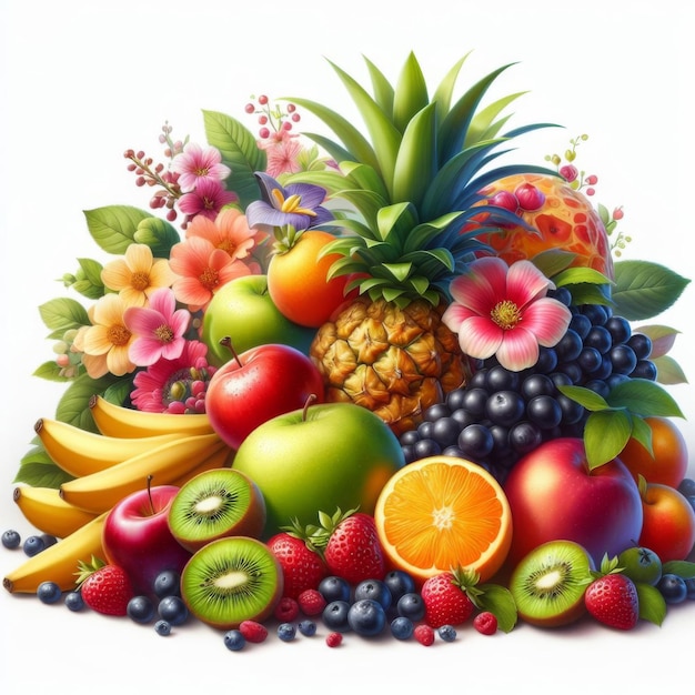 a picture of a pineapple and some fruits