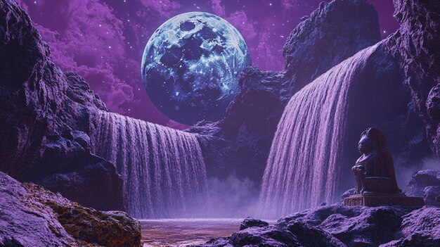 Photo a picture of a planet and the water that is purple and purple