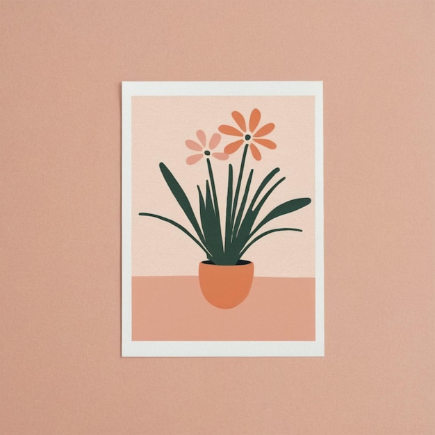 a picture of a plant and a flower on a pink background