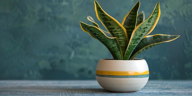 Picture Plant in a white ceramic pot with green leaves and yellow stripes isolated background